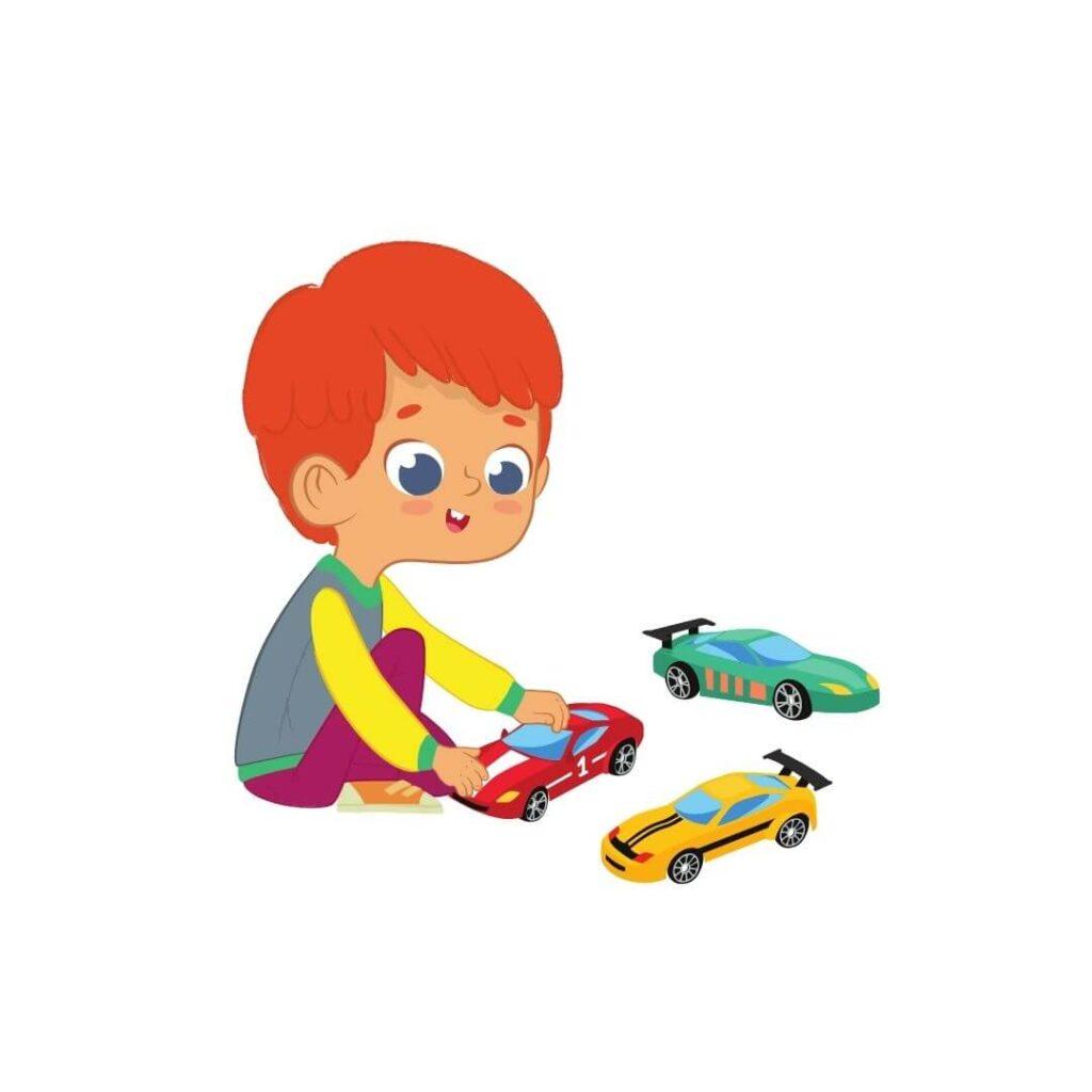 ένα παιδάκι παίζει με τα αυτοκινητάκια