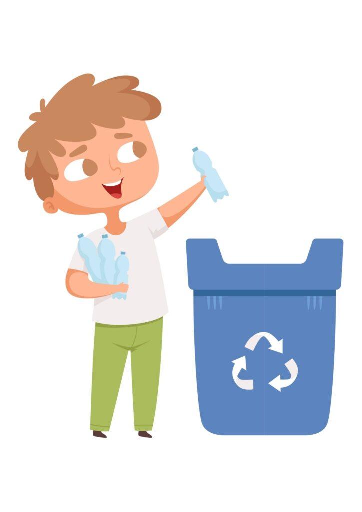 H εικόνα δείχνει ένα παιδί που ανακυκλώνει ένα μπουκάλι