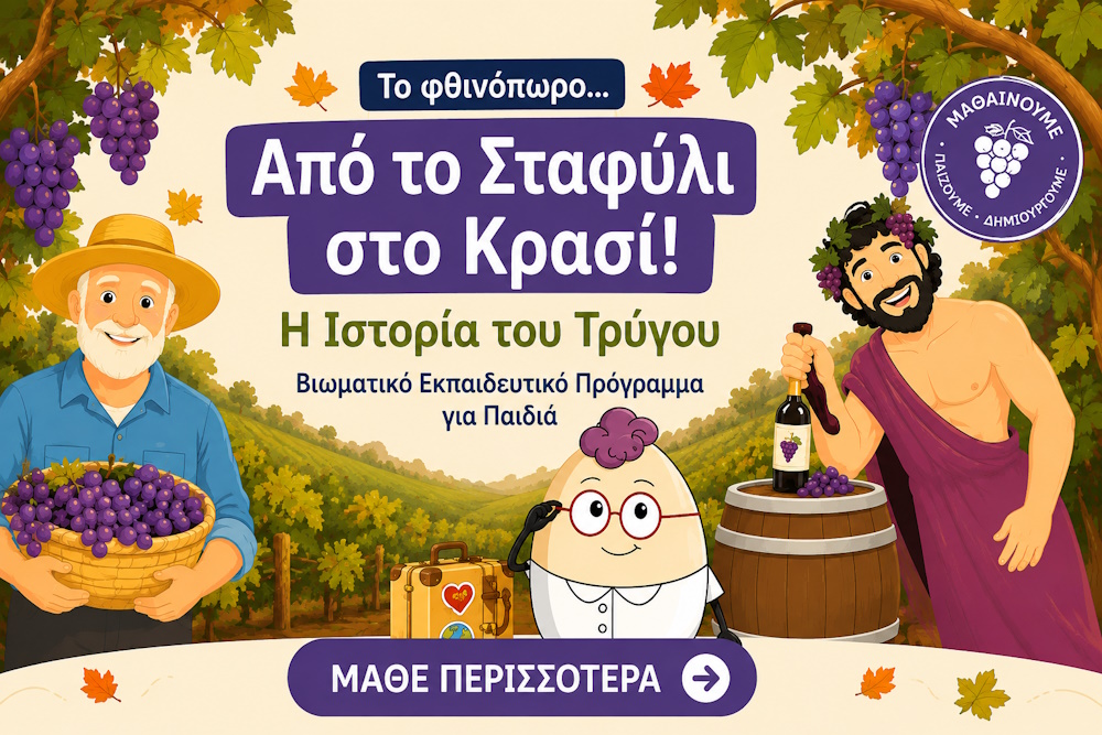 Βιωματικό εκπαιδευτικό πρόγραμμα για τον Τρύγο – Από το Σταφύλι στο Κρασί | EggΠαίδευση