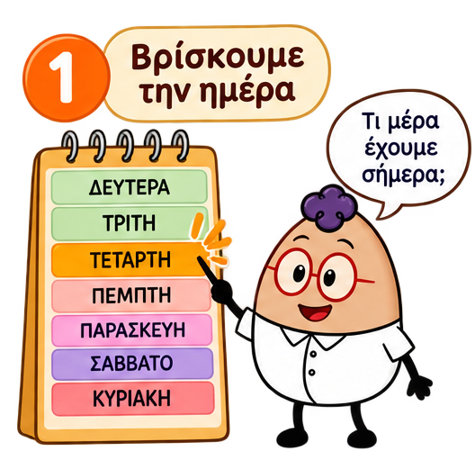 Ο Egg βοηθά τα παιδιά να βρουν τη σωστή ημέρα στο ημερολόγιο τάξης
