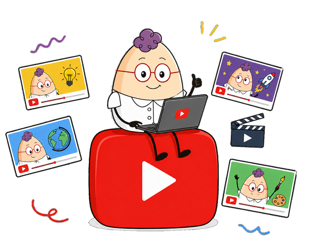 Ο Egg καθισμένος πάνω στο λογότυπο του YouTube