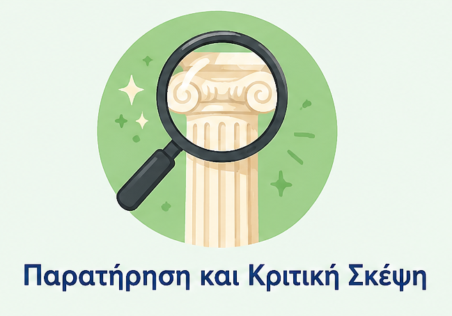 Μεγεθυντικός φακός και αρχαίος κίονας για δραστηριότητες παρατήρησης