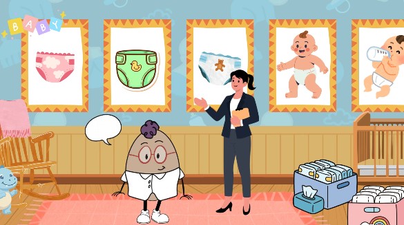 Ο Egg και η ξεναγός παρατηρούν τα εκθέματα στο Μουσείο του Βρακακίου κατά τη διάρκεια του εκπαιδευτικού βίντεο για την εκπαίδευση τουαλέτας.